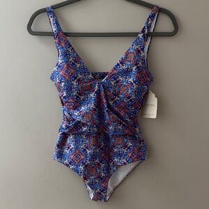 Women's One-Piece Swimsuit - Blue Mosaic Print size small